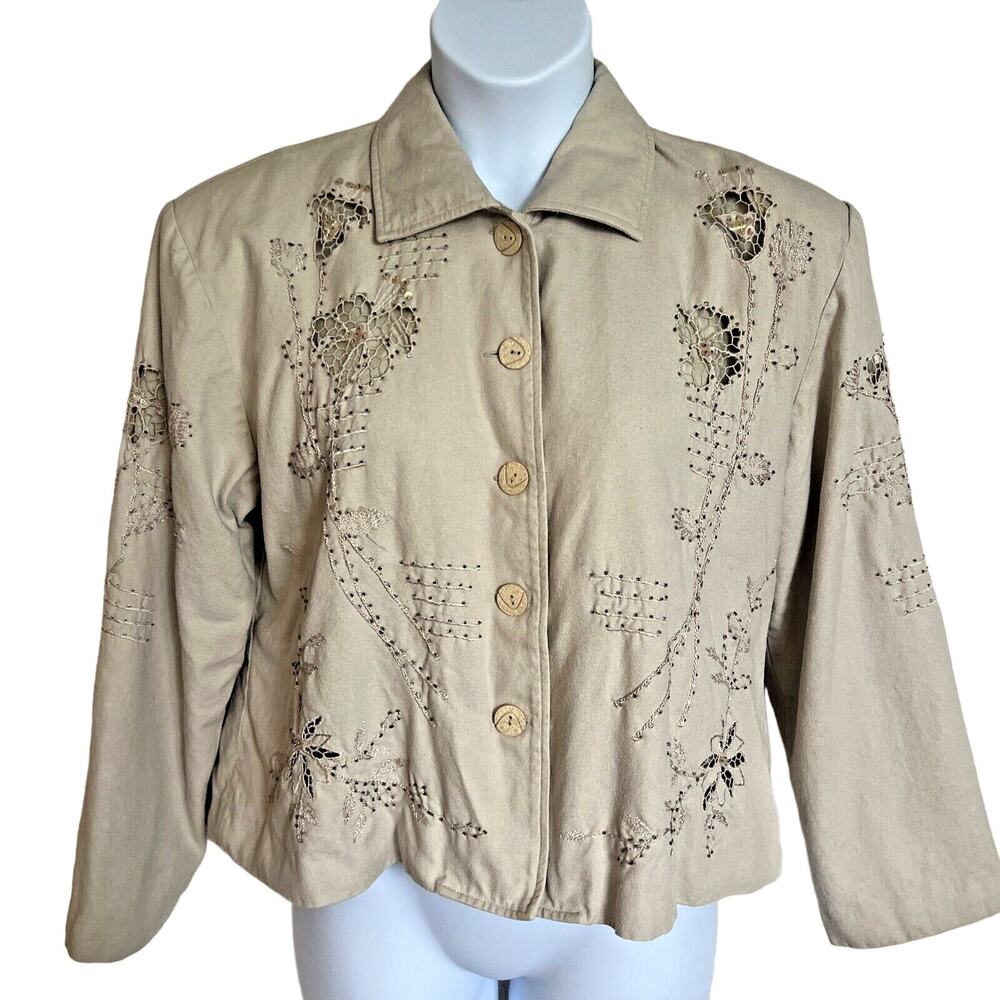 Bala Bala XL Jacket 100% Silk Tan Decorative Beaded lined